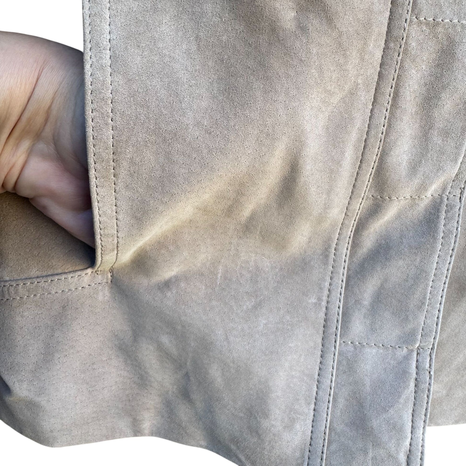 Terry Lewis Vintage Womens Beige Suede Leather Luxury Blazer Jacket 8P Regency