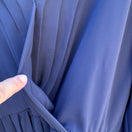 Switch Vintage Womens Navy Blue Long-Sleeve Pleated V-Neck Flowy Semi Sheer Midi Dress 2 image