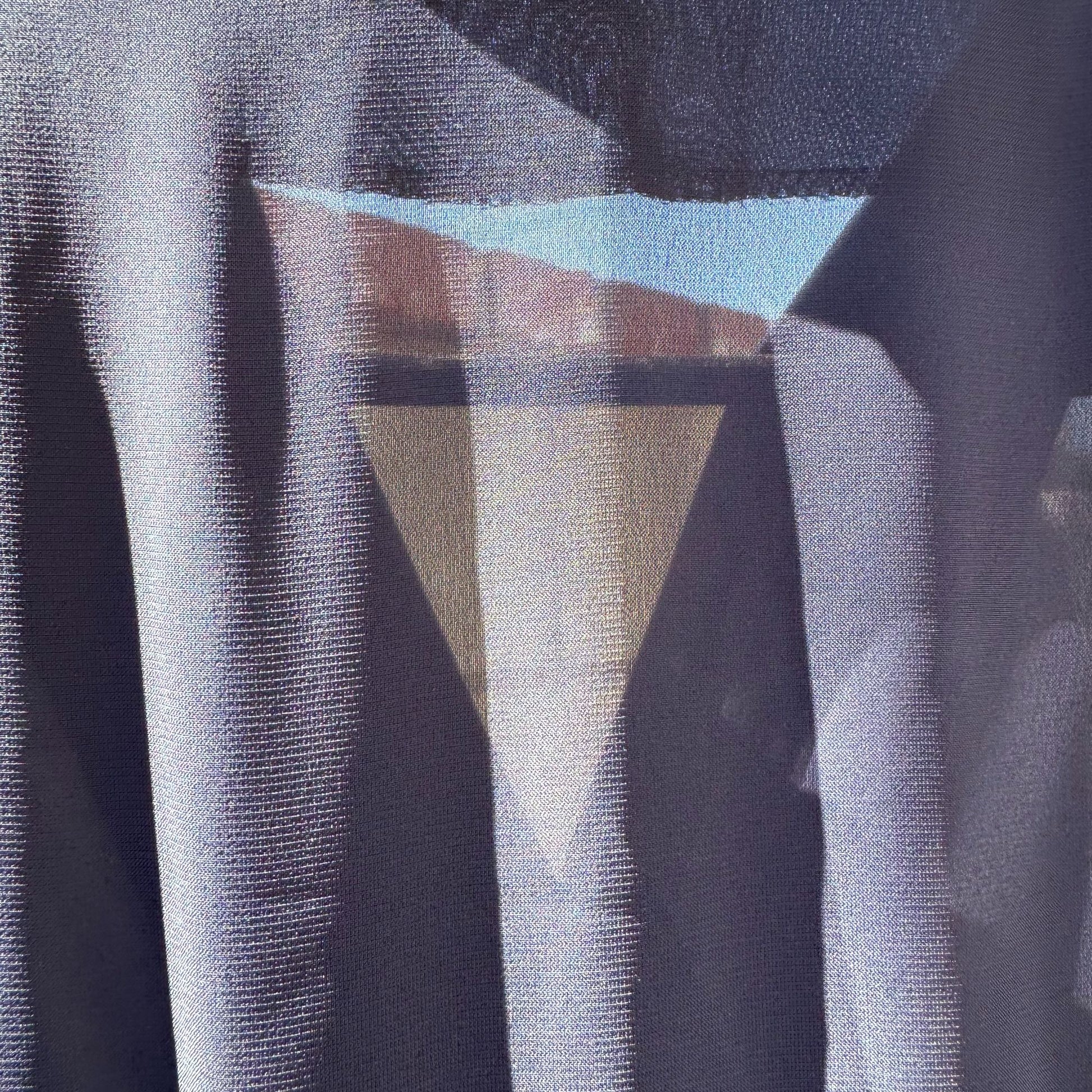 Vintage Womens Navy Blue Long-Sleeve Pleated V-Neck Flowy Semi Sheer Midi Dress