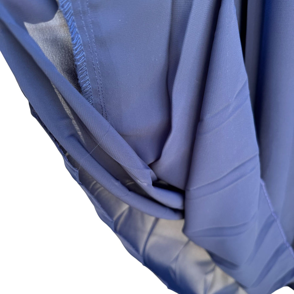 Vintage Womens Navy Blue Long-Sleeve Pleated V-Neck Flowy Semi Sheer Midi Dress