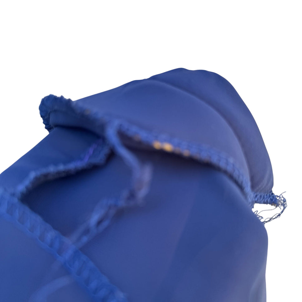 Vintage Womens Navy Blue Long-Sleeve Pleated V-Neck Flowy Semi Sheer Midi Dress