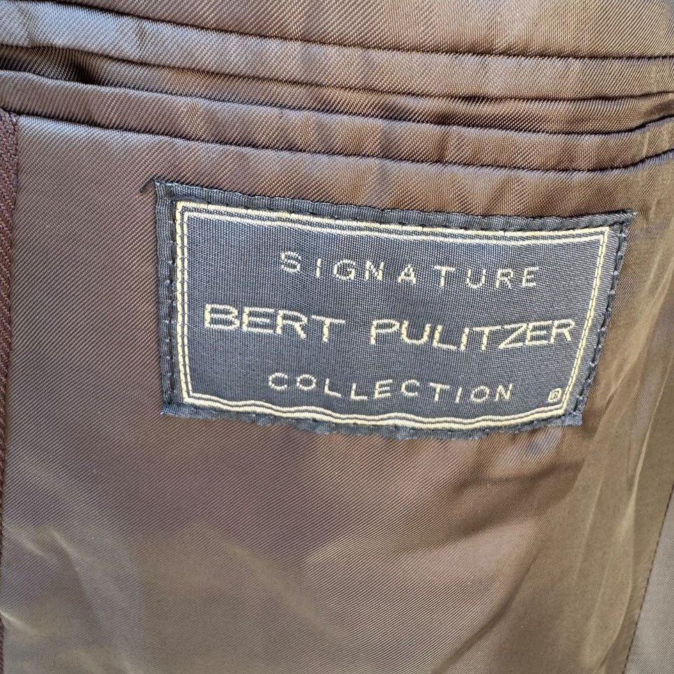 Bert Pulitzer Signature Collection Vintage Mens Brown Pure Silk Blazer Jacket 46R