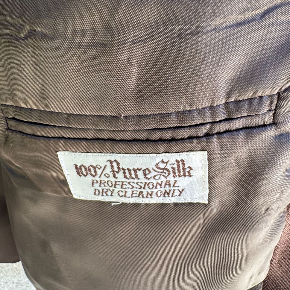 Bert Pulitzer Signature Collection Vintage Mens Brown Pure Silk Blazer Jacket 46R