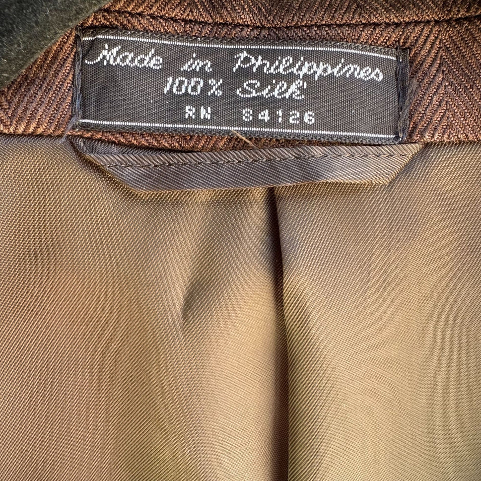 Bert Pulitzer Signature Collection Vintage Mens Brown Pure Silk Blazer Jacket 46R