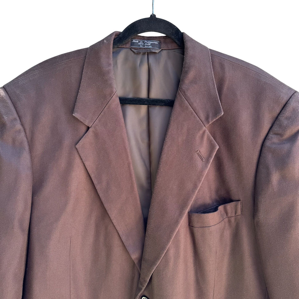Bert Pulitzer Signature Collection Vintage Mens Brown Pure Silk Blazer Jacket 46R
