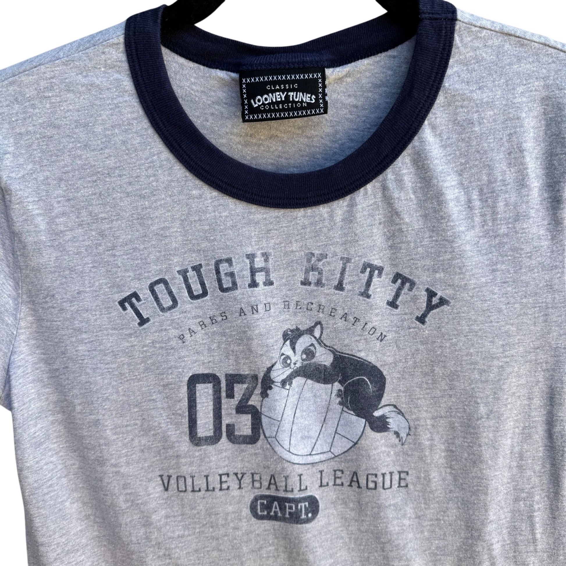 Looney Tunes Vintage Y2K Tough Kitty Volleyball League Ringer Babydoll Tee M