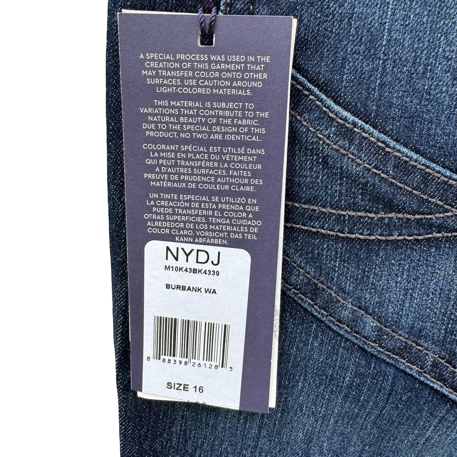 NYDJ Marilyn Straight Leg Jeans Burbank Dark Wash Lift Tuck M10K43BK4339 Size 16