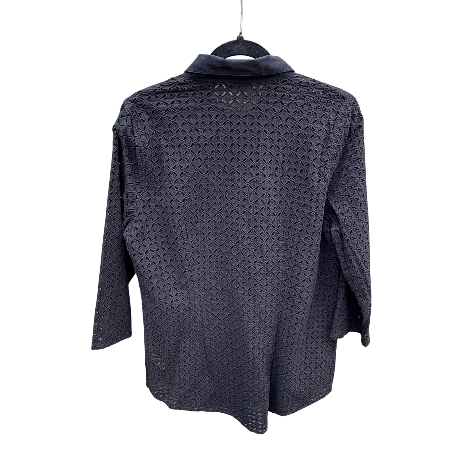 Isaac Mizrahi Black Eyelet Embroidered Sheer Boho Button-Up Long Sleeve Shirt L