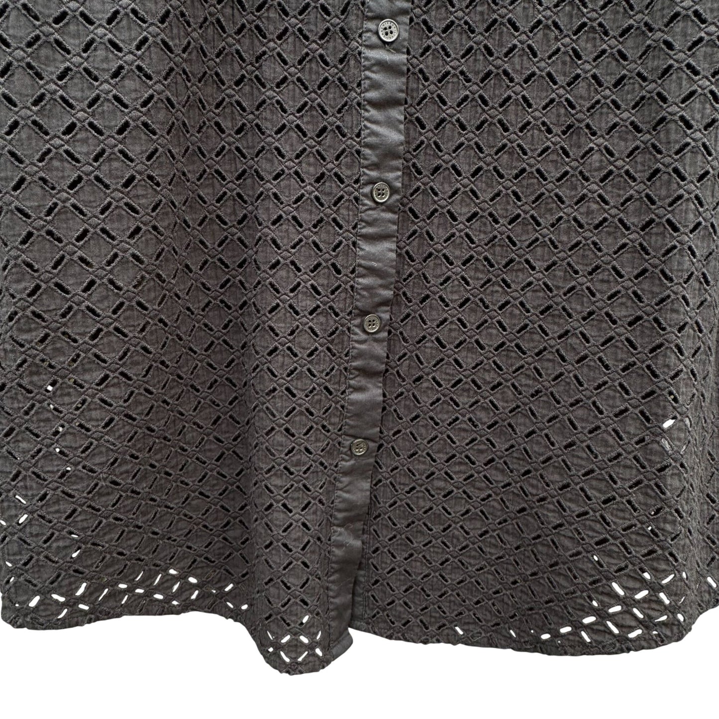 Isaac Mizrahi Black Eyelet Embroidered Sheer Boho Button-Up Long Sleeve Shirt L