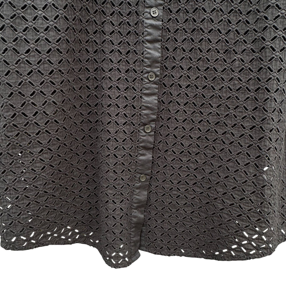 Isaac Mizrahi Black Eyelet Embroidered Sheer Boho Button-Up Long Sleeve Shirt L