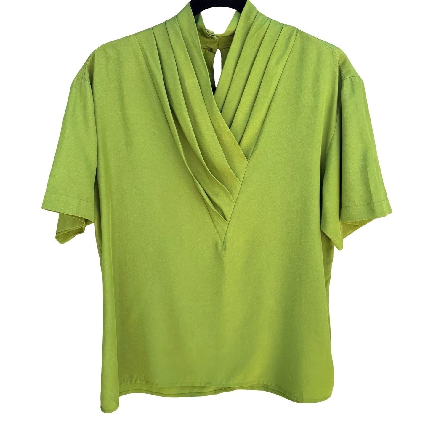 Alexandria Vintage 90s Pleated Draped V-Neck Keyhole Statement Blouse Womens 8