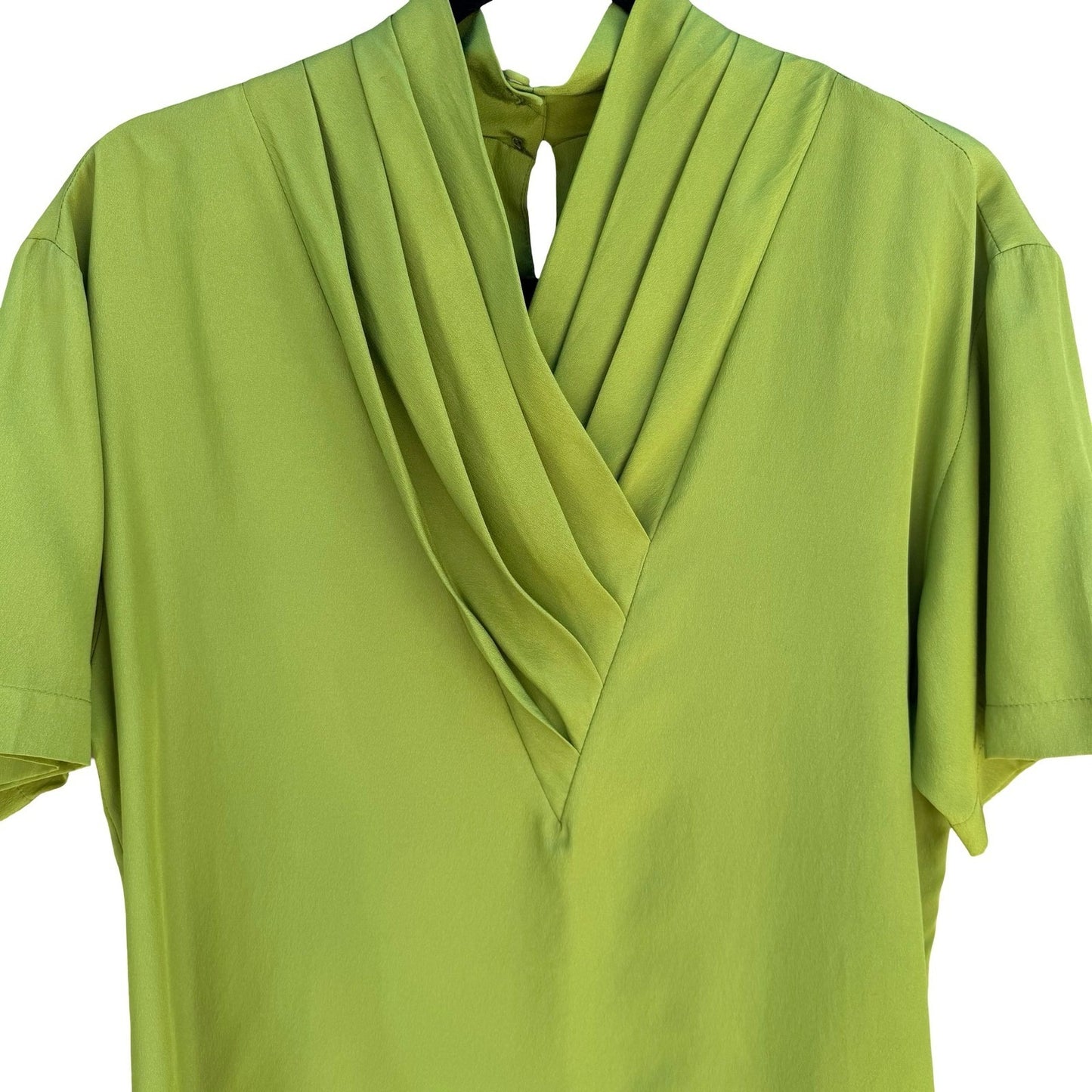 Alexandria Vintage 90s Pleated Draped V-Neck Keyhole Statement Blouse Womens 8