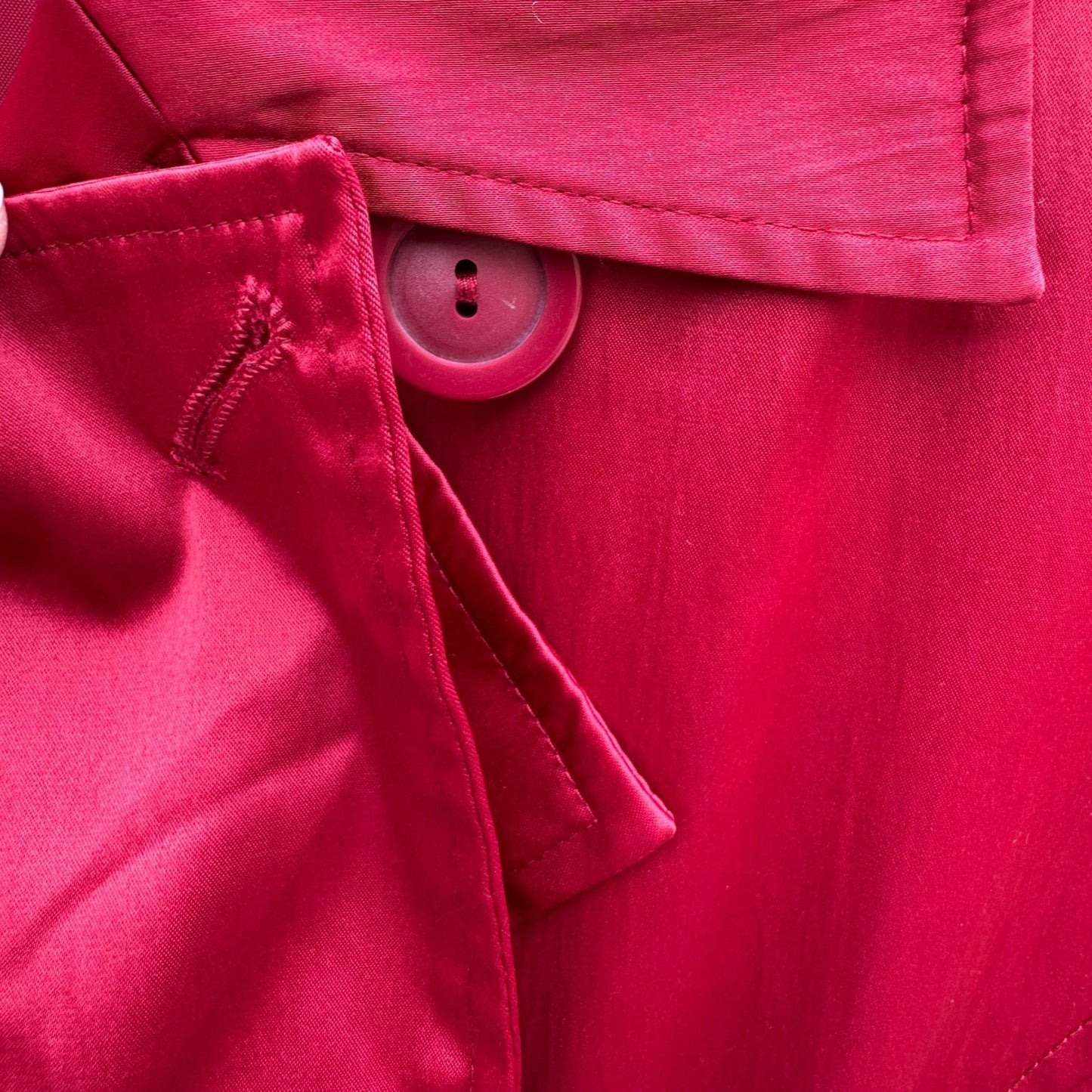 Rena Rowan Womens Red Double Breasted Stretch Trench Coat Jacket Size L Belted