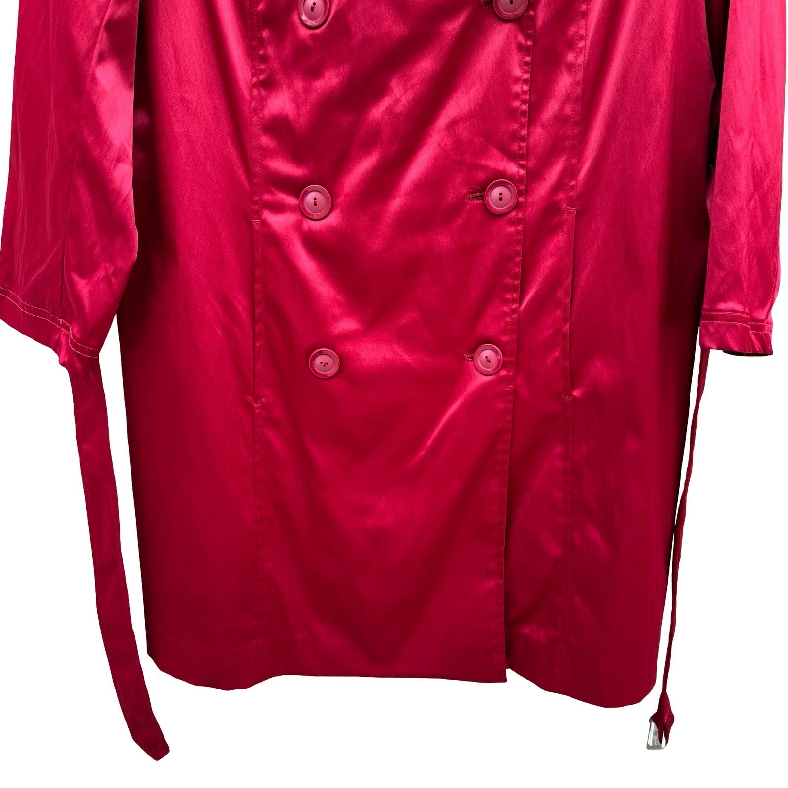 Rena Rowan Womens Red Double Breasted Stretch Trench Coat Jacket Size L Belted