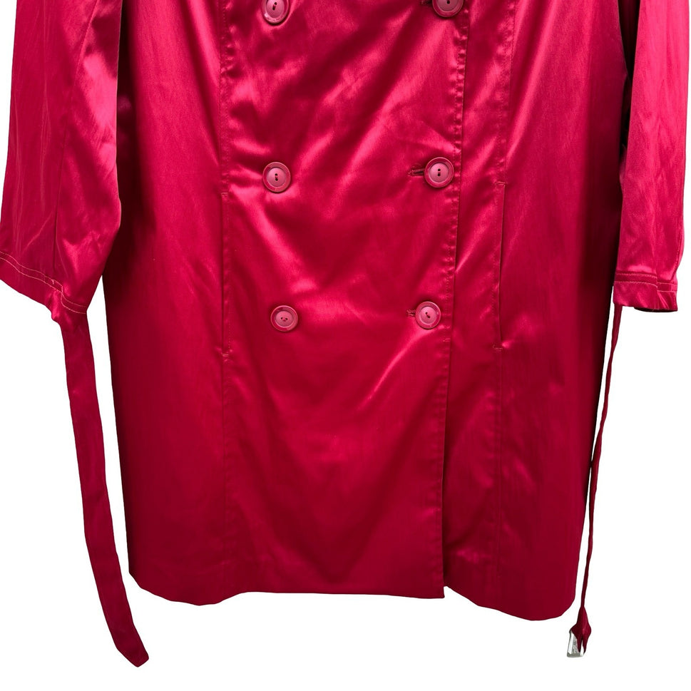 Rena Rowan Womens Red Double Breasted Stretch Trench Coat Jacket Size L Belted