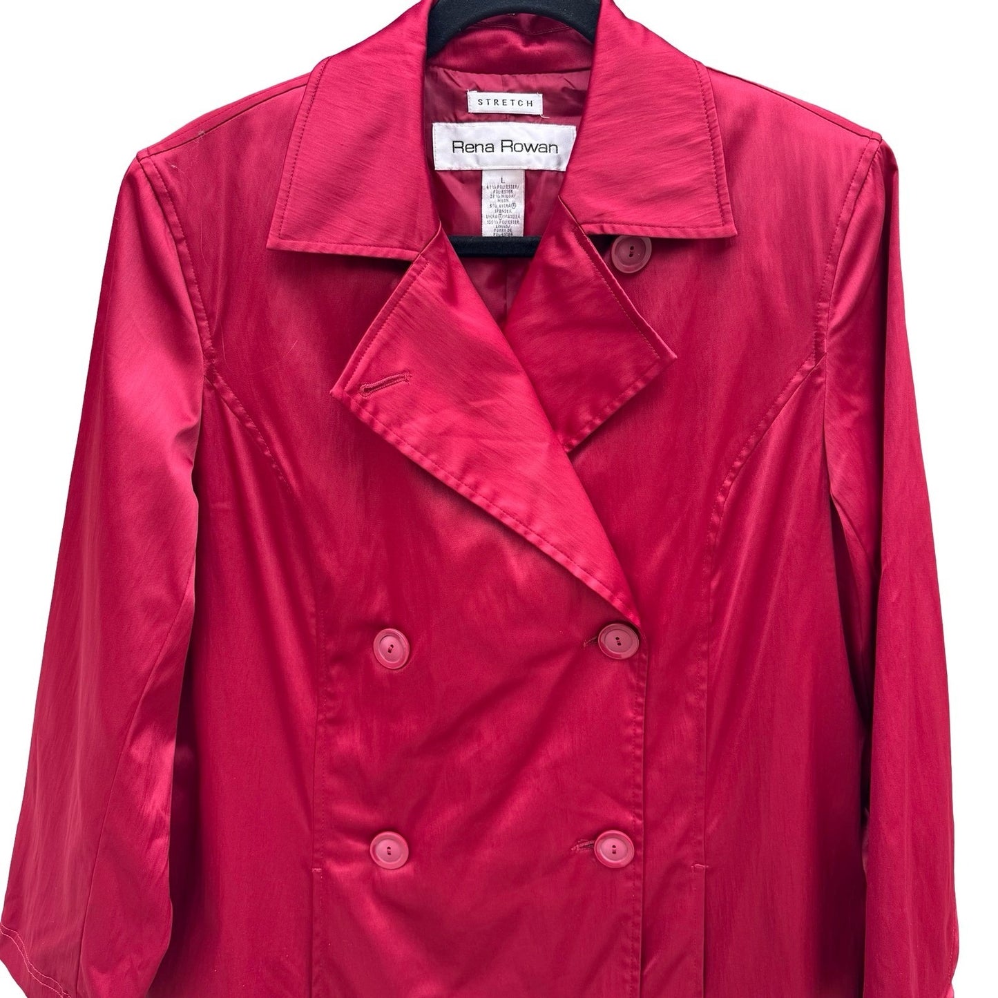 Rena Rowan Womens Red Double Breasted Stretch Trench Coat Jacket Size L Belted
