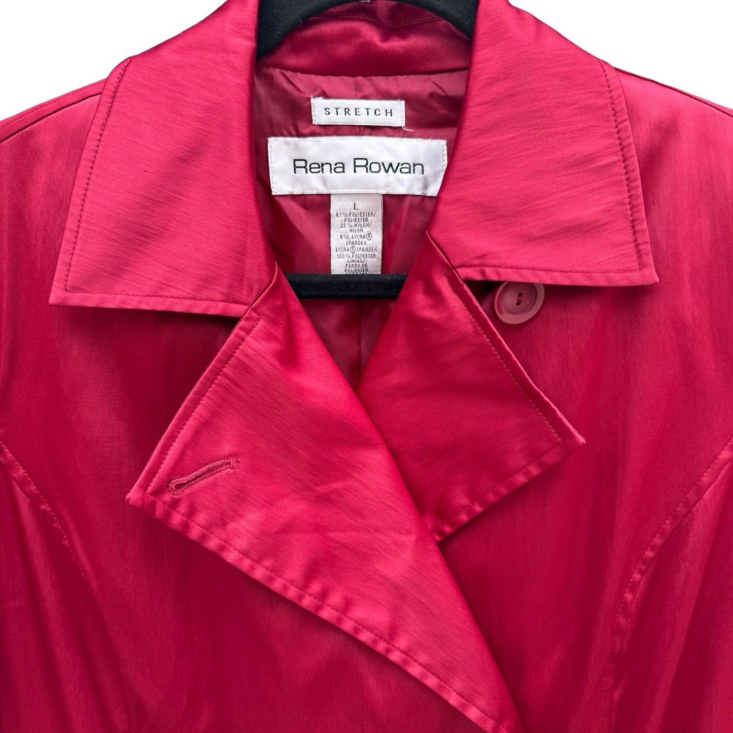 Rena Rowan Womens Red Double Breasted Stretch Trench Coat Jacket Size L Belted