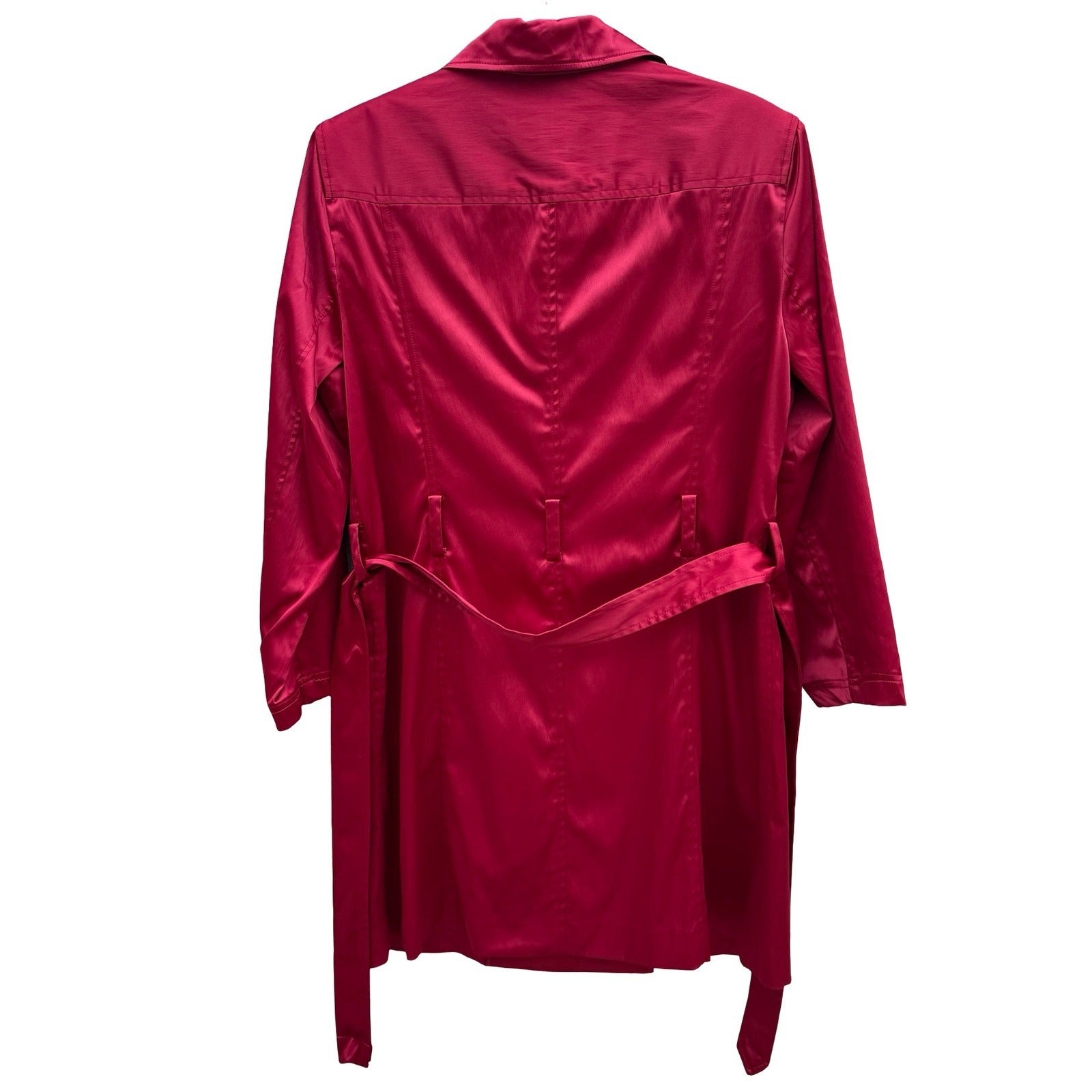 Rena Rowan Womens Red Double Breasted Stretch Trench Coat Jacket Size L Belted