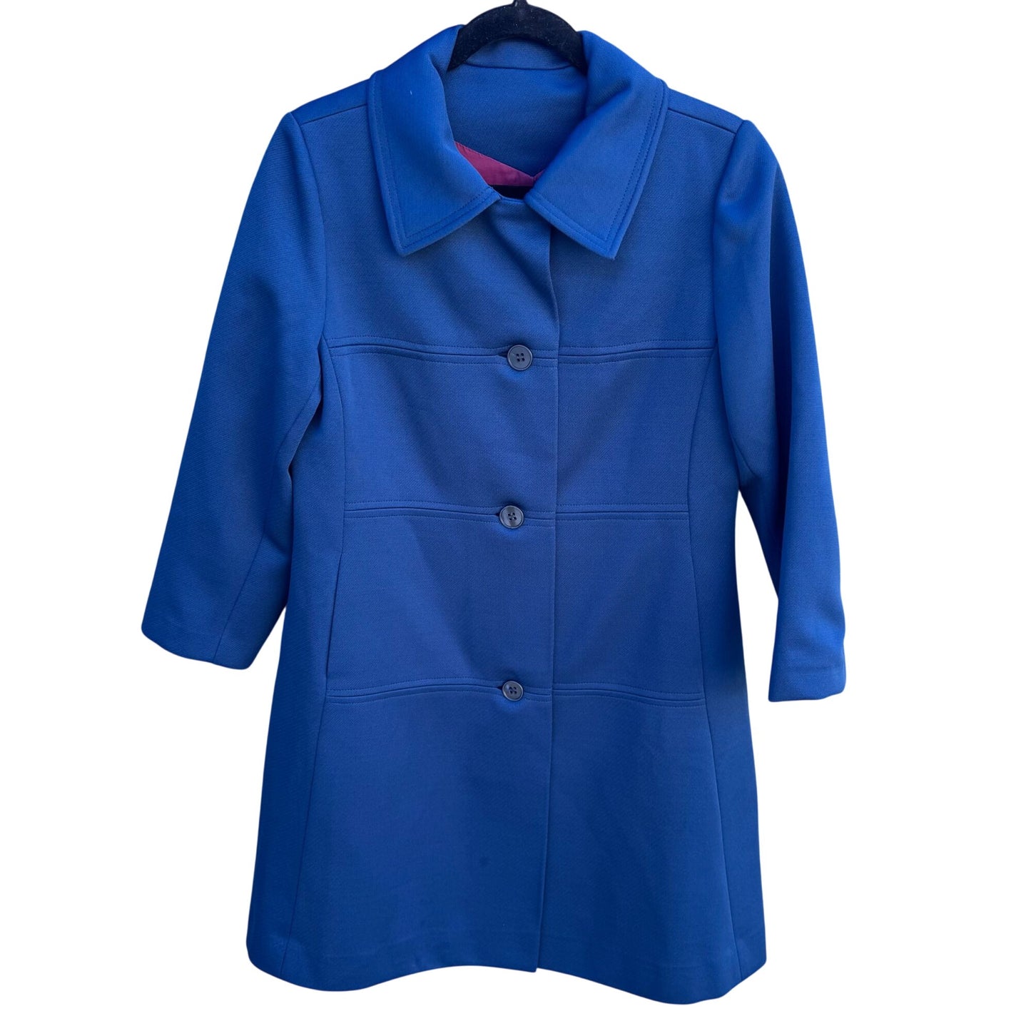 Bullocks Wilshire Vintage 60s 70s Womens Royal Blue A Line Mod Coat Overcoat L