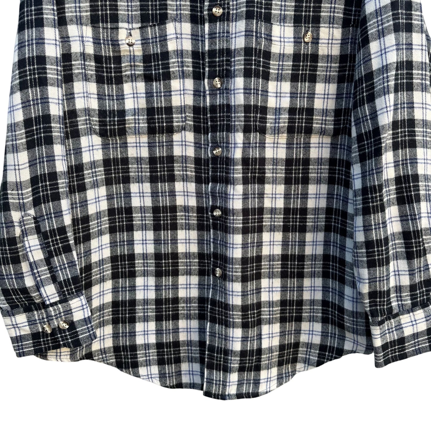 Windridge Mervyns Vintage Plaid Grunge Retro Mens Black White Flannel Shirt M