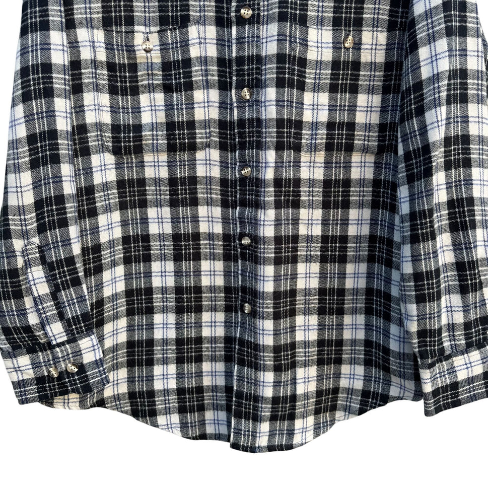 Windridge Mervyns Vintage Plaid Grunge Retro Mens Black White Flannel Shirt M
