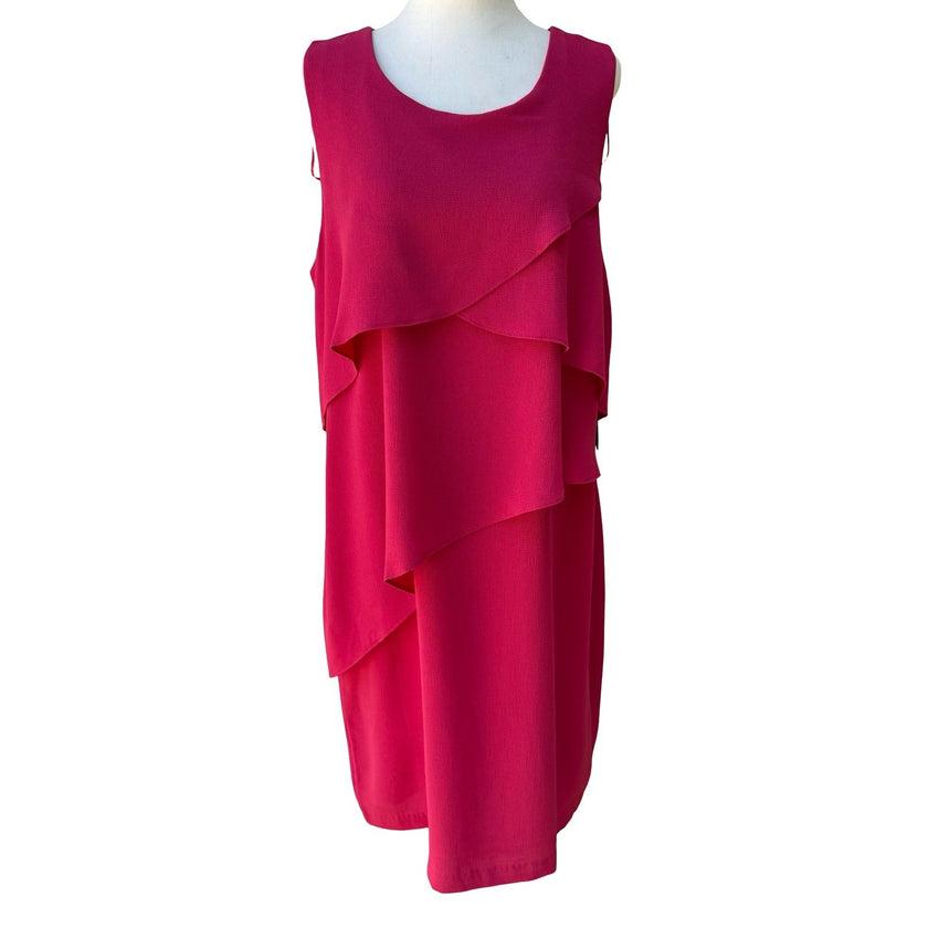 Vince Camuto Zen Bloom Tiered Asymmetrical Shift Cocktail Dress Hot Pink 12 NEW