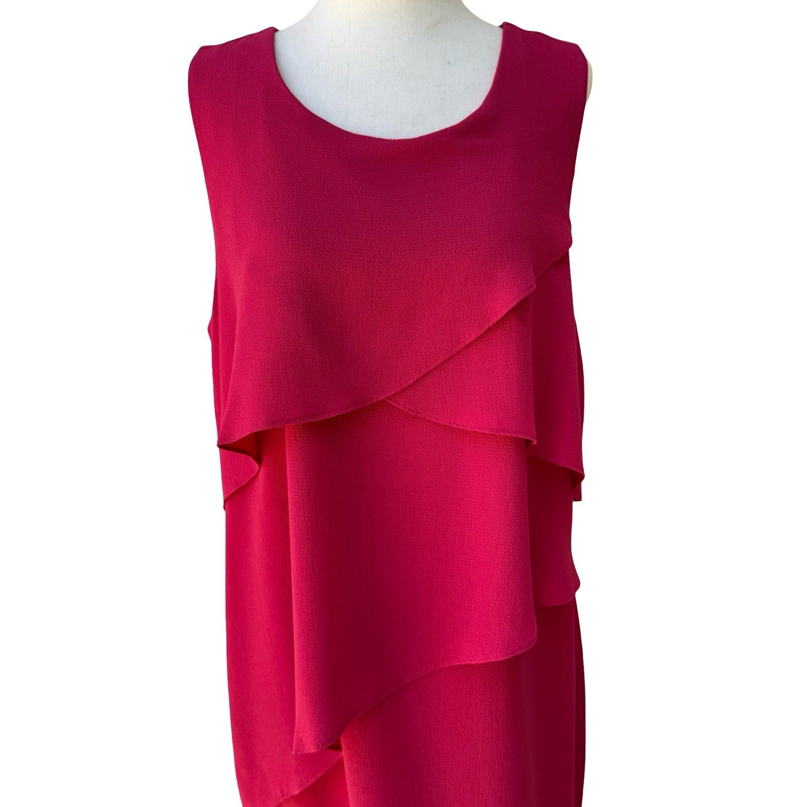 Vince Camuto Zen Bloom Tiered Asymmetrical Shift Cocktail Dress Hot Pink 12 NEW