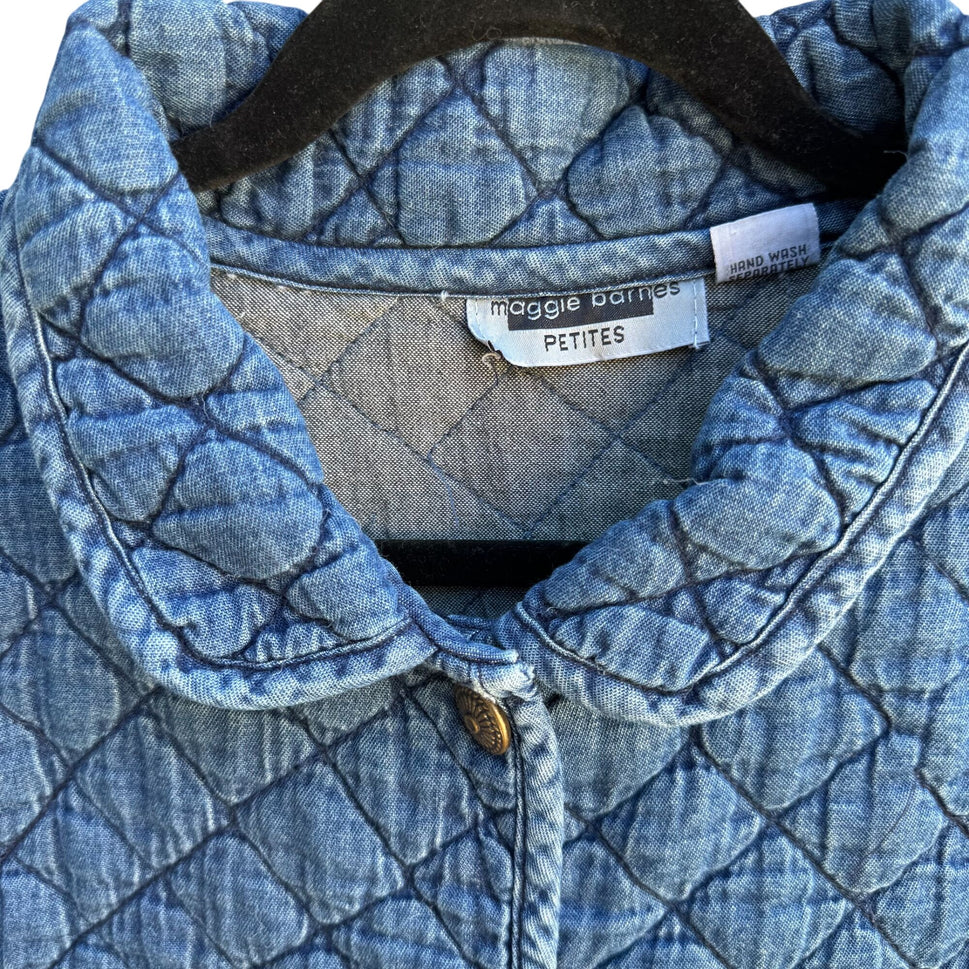 Maggie Barnes Petites Vintage Womens Floral Embroidery Quilted Denim Jacket 26WP