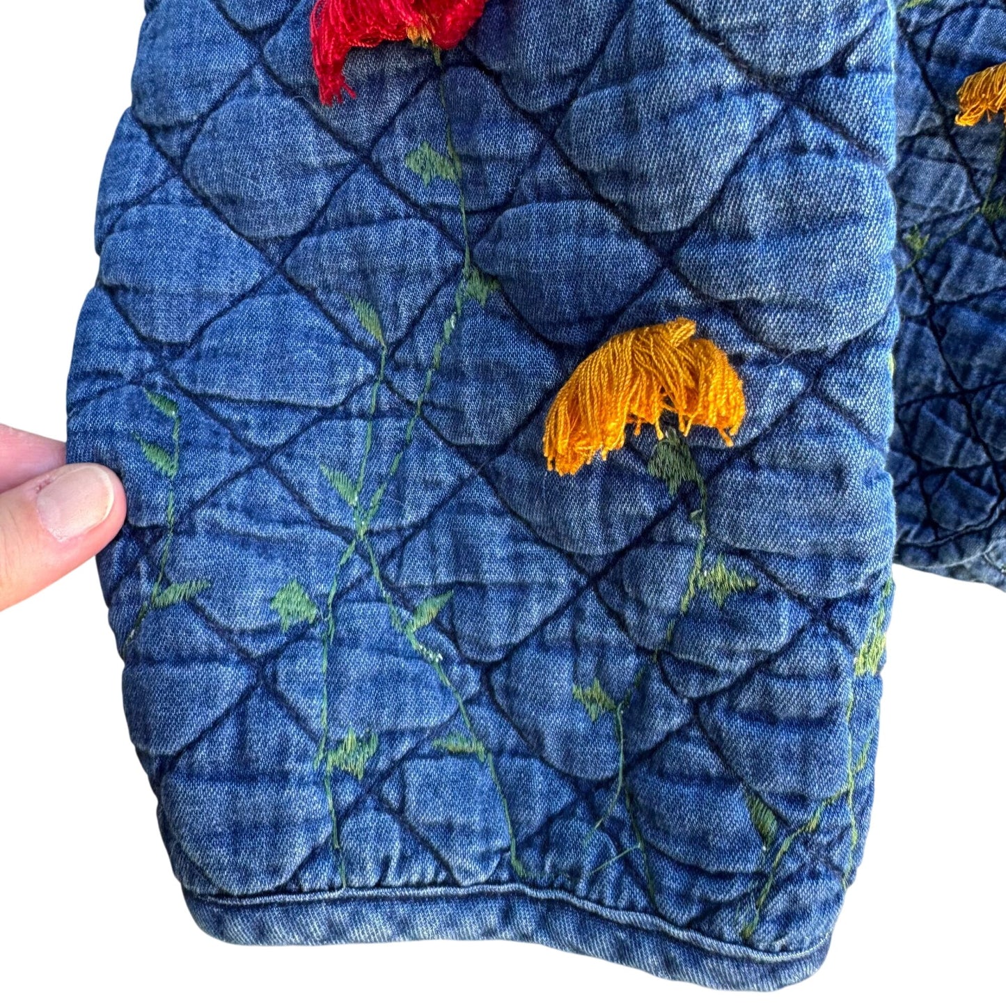 Maggie Barnes Petites Vintage Womens Floral Embroidery Quilted Denim Jacket 26WP