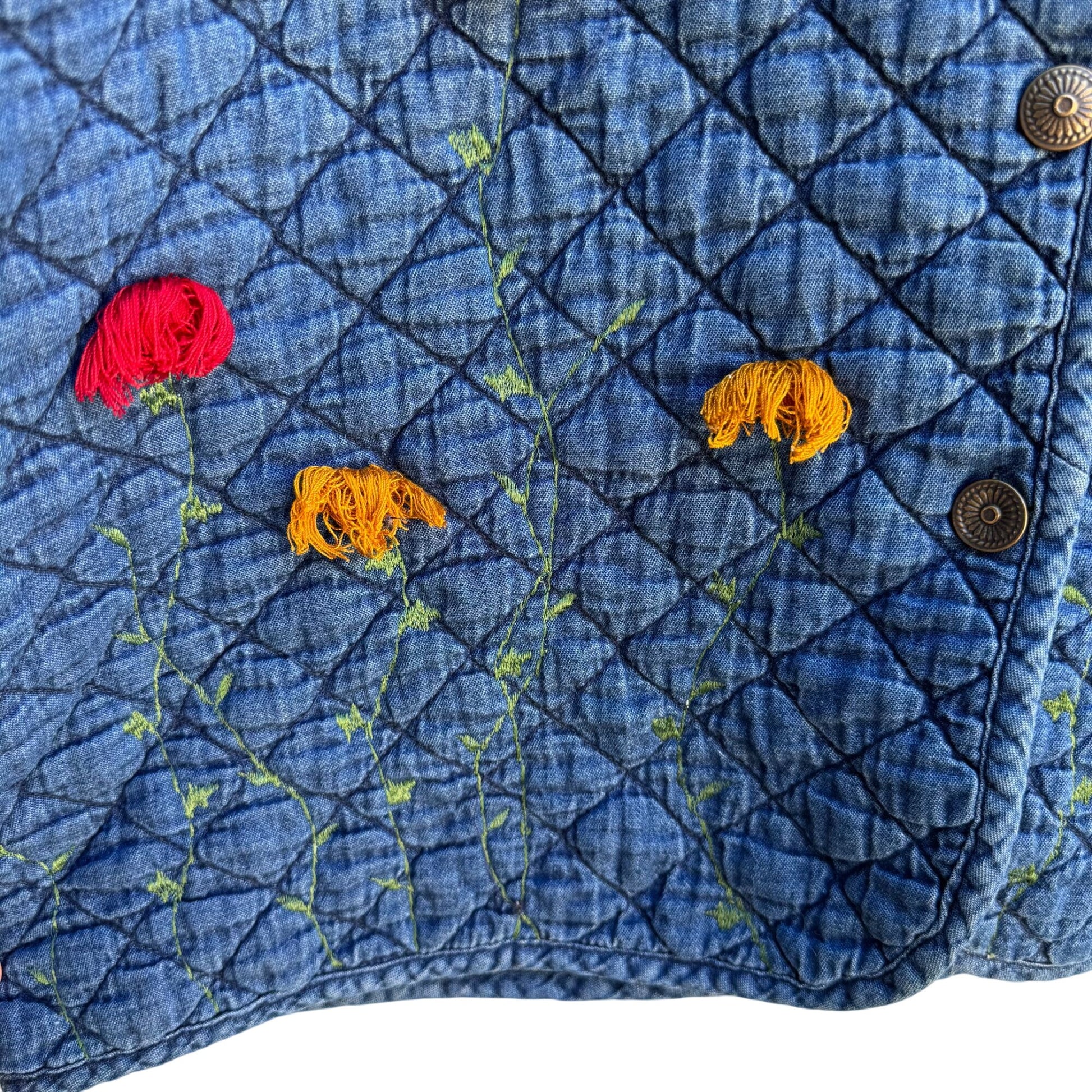 Maggie Barnes Petites Vintage Womens Floral Embroidery Quilted Denim Jacket 26WP