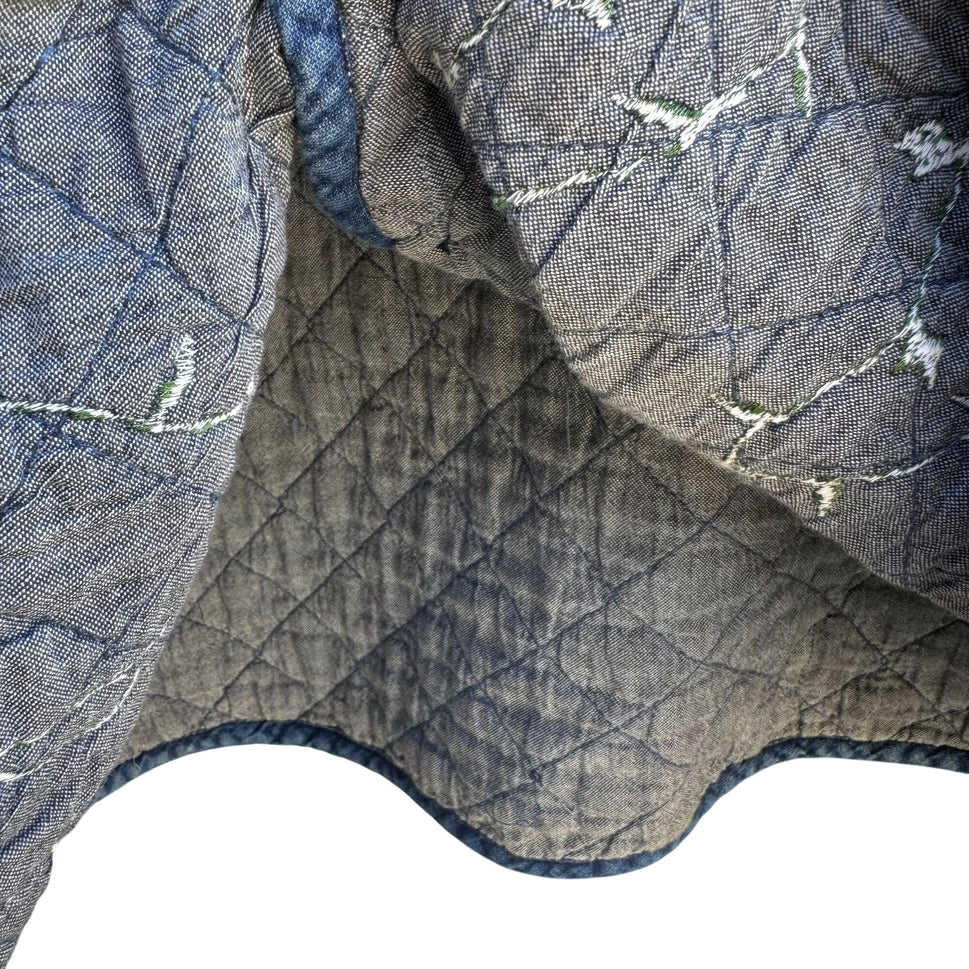 Maggie Barnes Petites Vintage Womens Floral Embroidery Quilted Denim Jacket 26WP