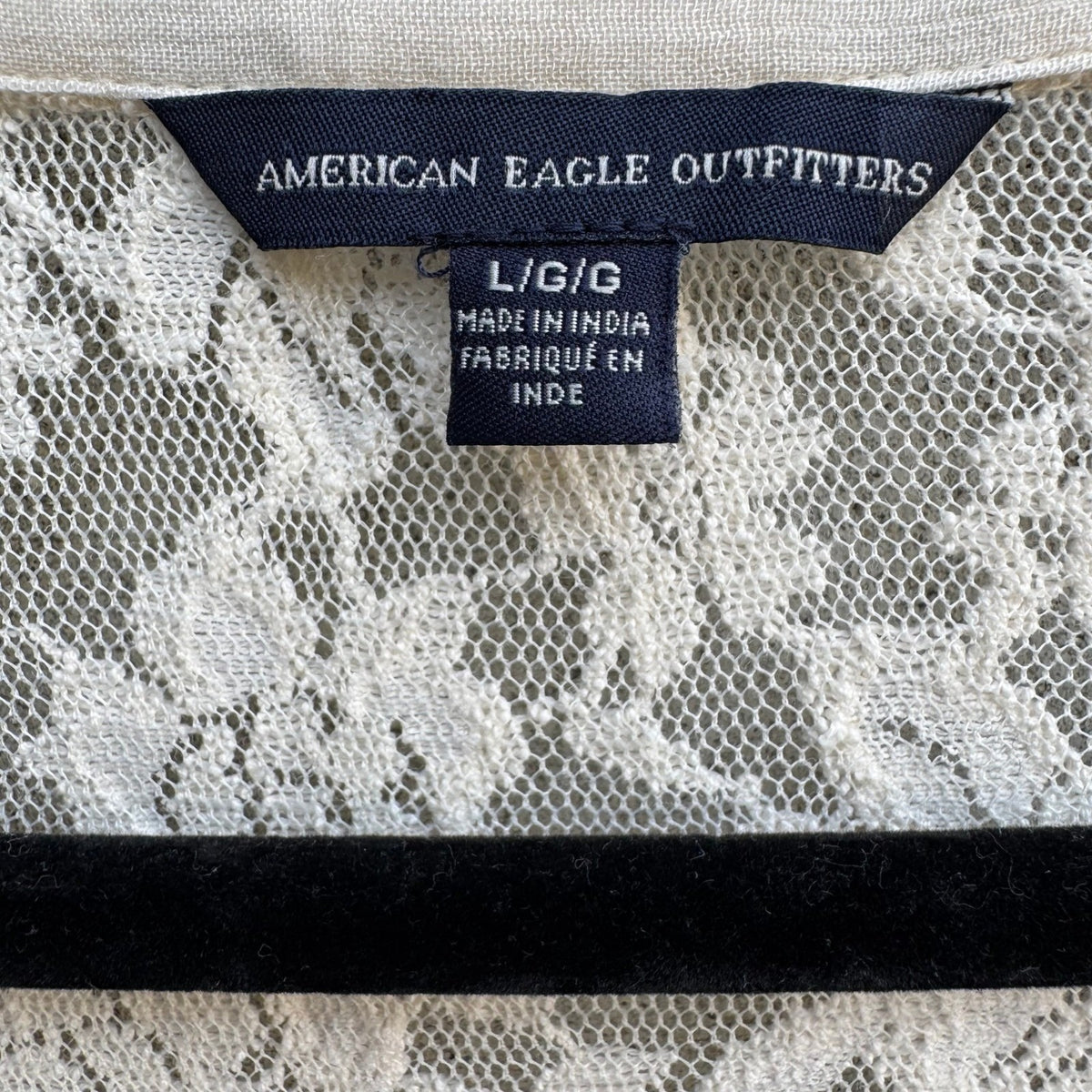 American Eagle Boho Cottagecore Fairycore Lace Mesh Sheer Peasant Blouse Cream L
