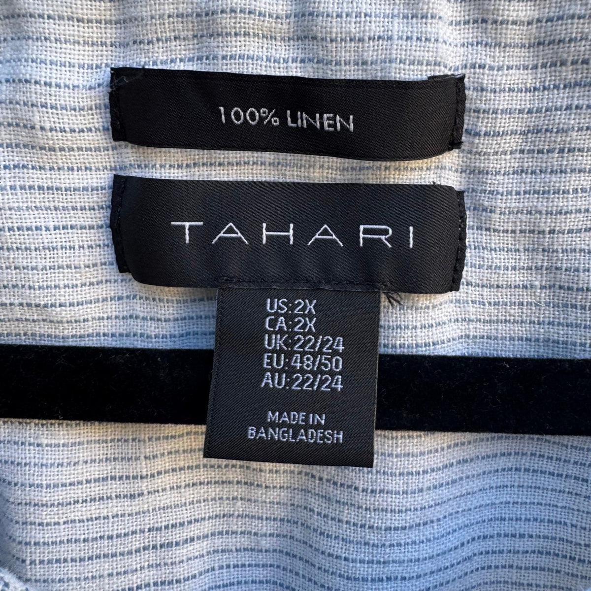 Tahari Coastal Lagenlook Striped Linen Nautical Roll Tab Tunic Top Blue Women 2X
