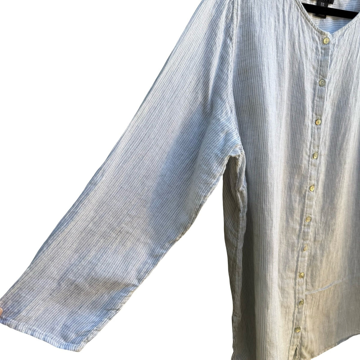 Tahari Coastal Lagenlook Striped Linen Nautical Roll Tab Tunic Top Blue Women 2X