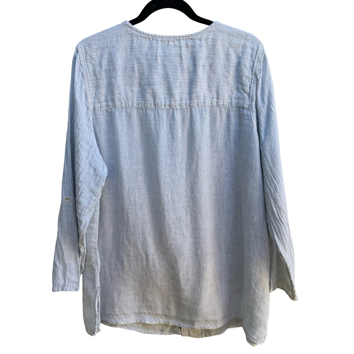 Tahari Coastal Lagenlook Striped Linen Nautical Roll Tab Tunic Top Blue Women 2X