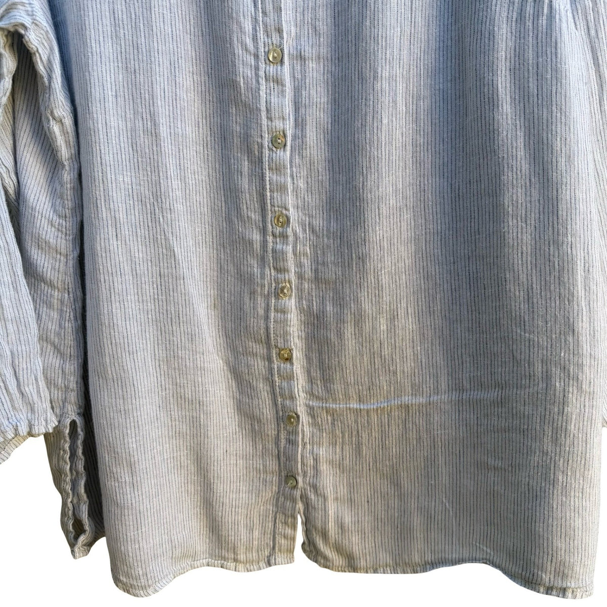 Tahari Coastal Lagenlook Striped Linen Nautical Roll Tab Tunic Top Blue Women 2X
