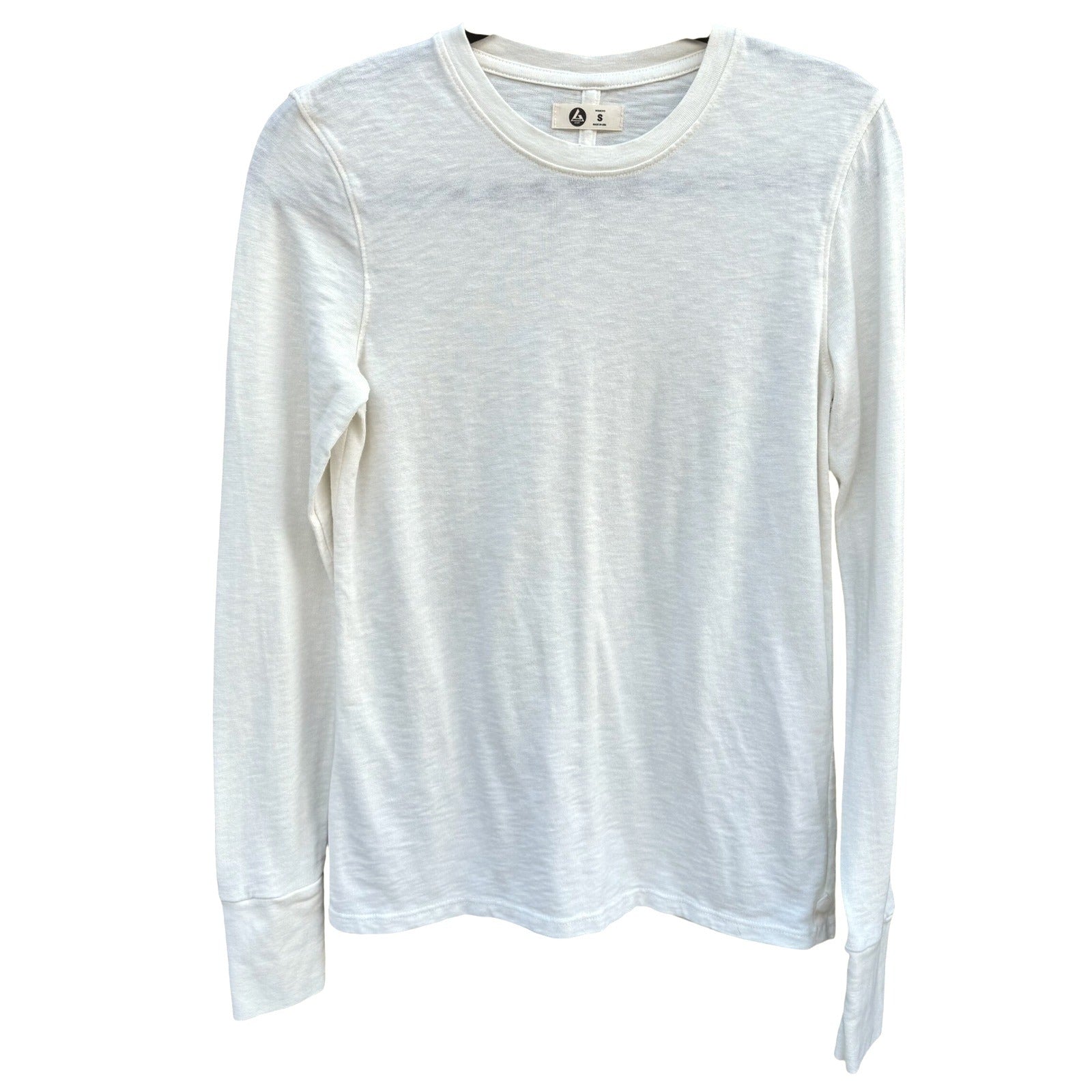 American Giant Womens White Slub Cotton Long Sleeve Crew Neck T-Shirt Size S USA