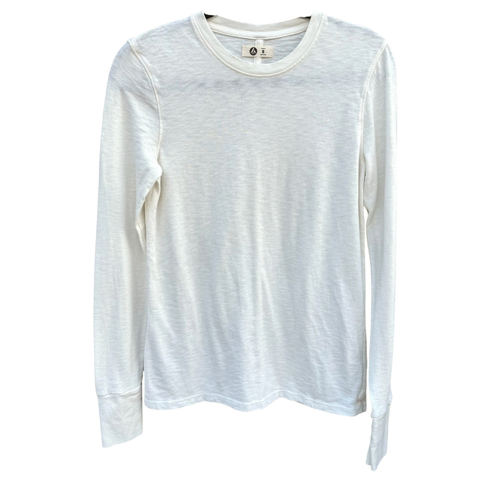 American Giant Womens White Slub Cotton Long Sleeve Crew Neck T-Shirt Size S USA