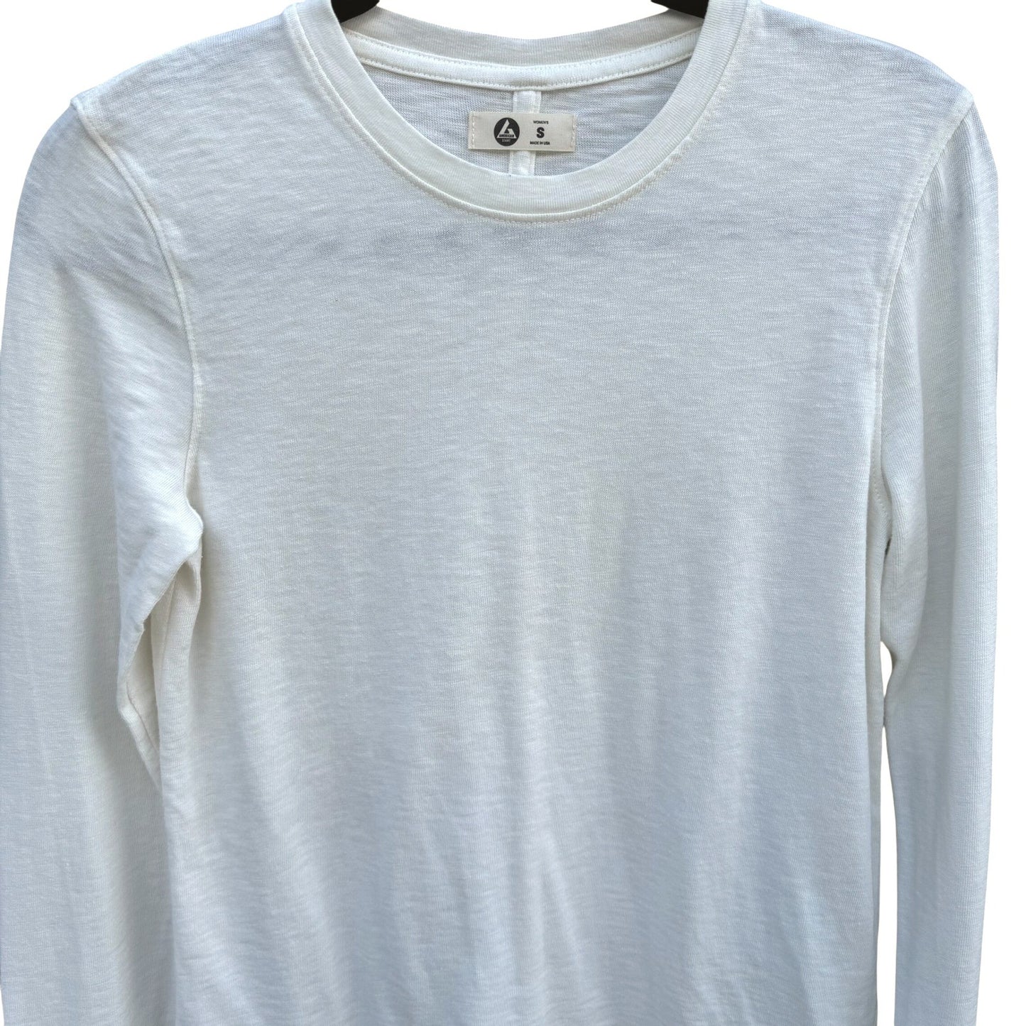 American Giant Womens White Slub Cotton Long Sleeve Crew Neck T-Shirt Size S USA