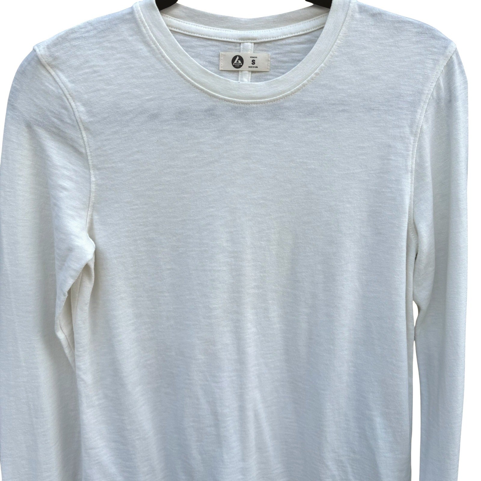 American Giant Womens White Slub Cotton Long Sleeve Crew Neck T-Shirt Size S USA