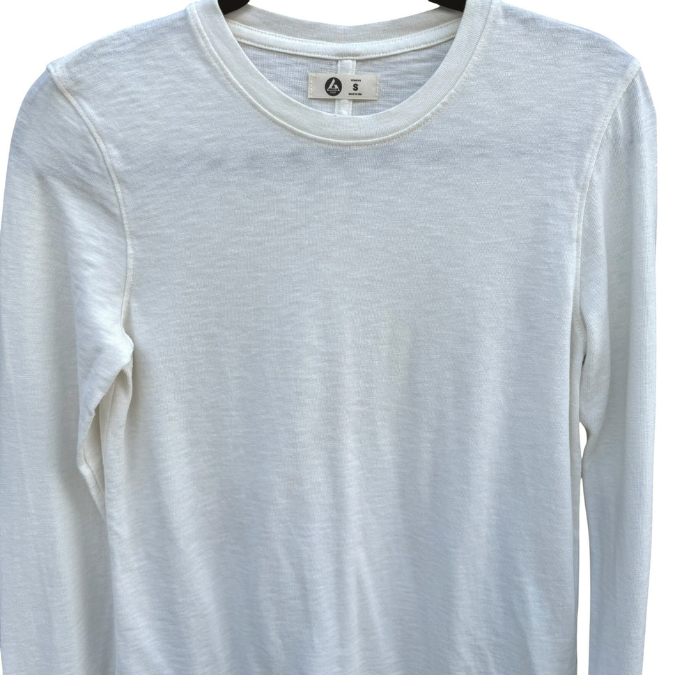 American Giant Womens White Slub Cotton Long Sleeve Crew Neck T-Shirt Size S USA