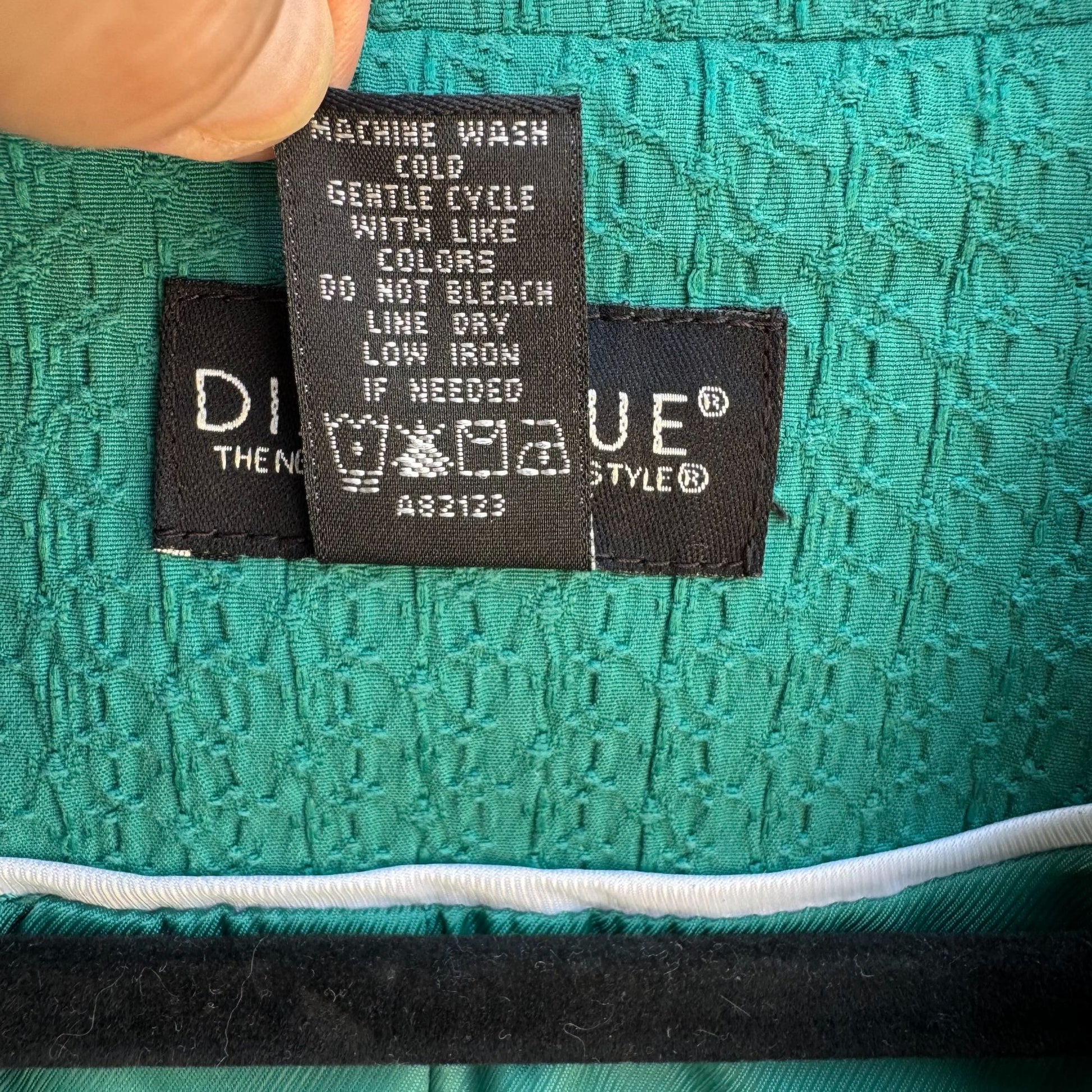 Dialogue Womens Teal Textured Stretch Adjustable Belt Button-Up Blazer Jacket L