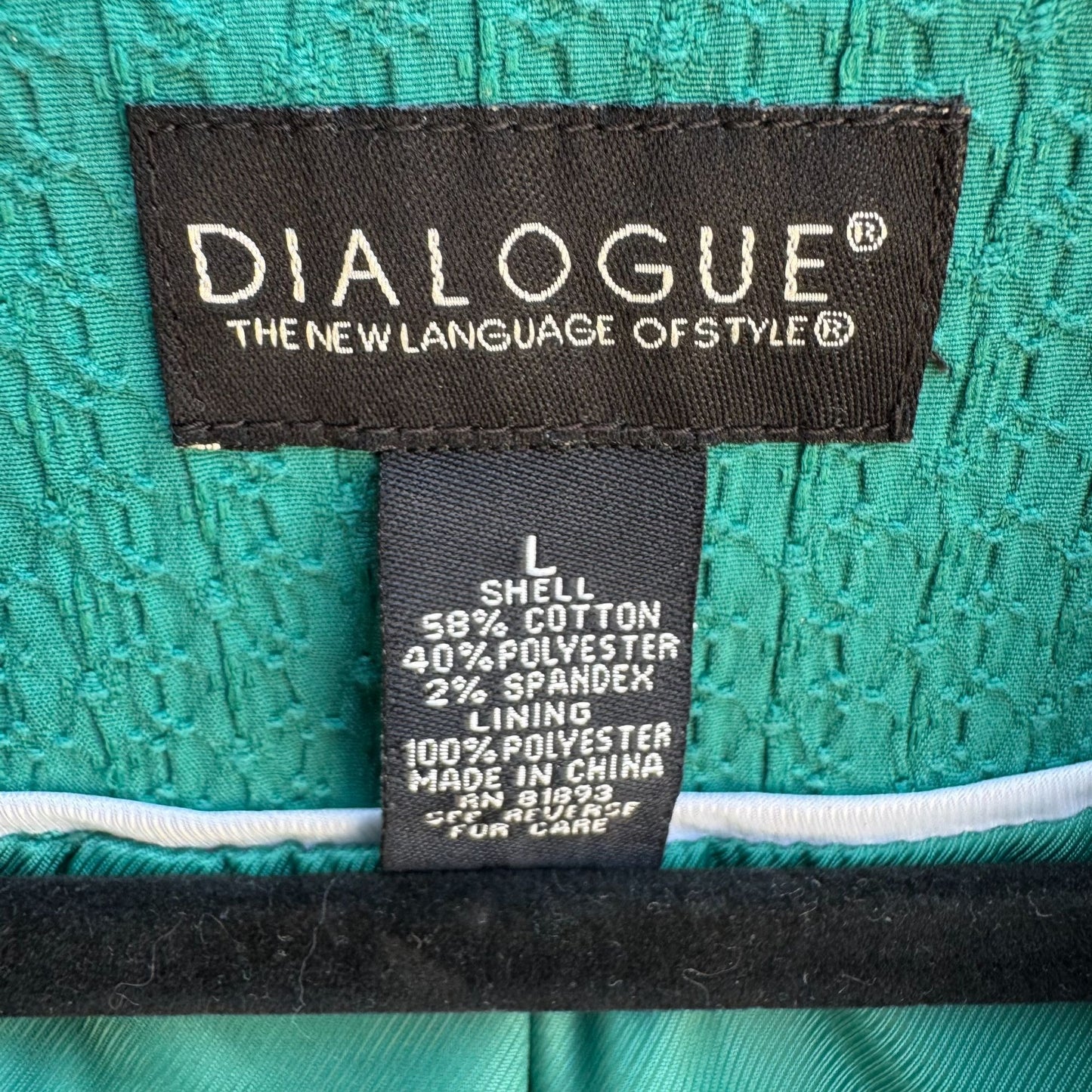 Dialogue Womens Teal Textured Stretch Adjustable Belt Button-Up Blazer Jacket L