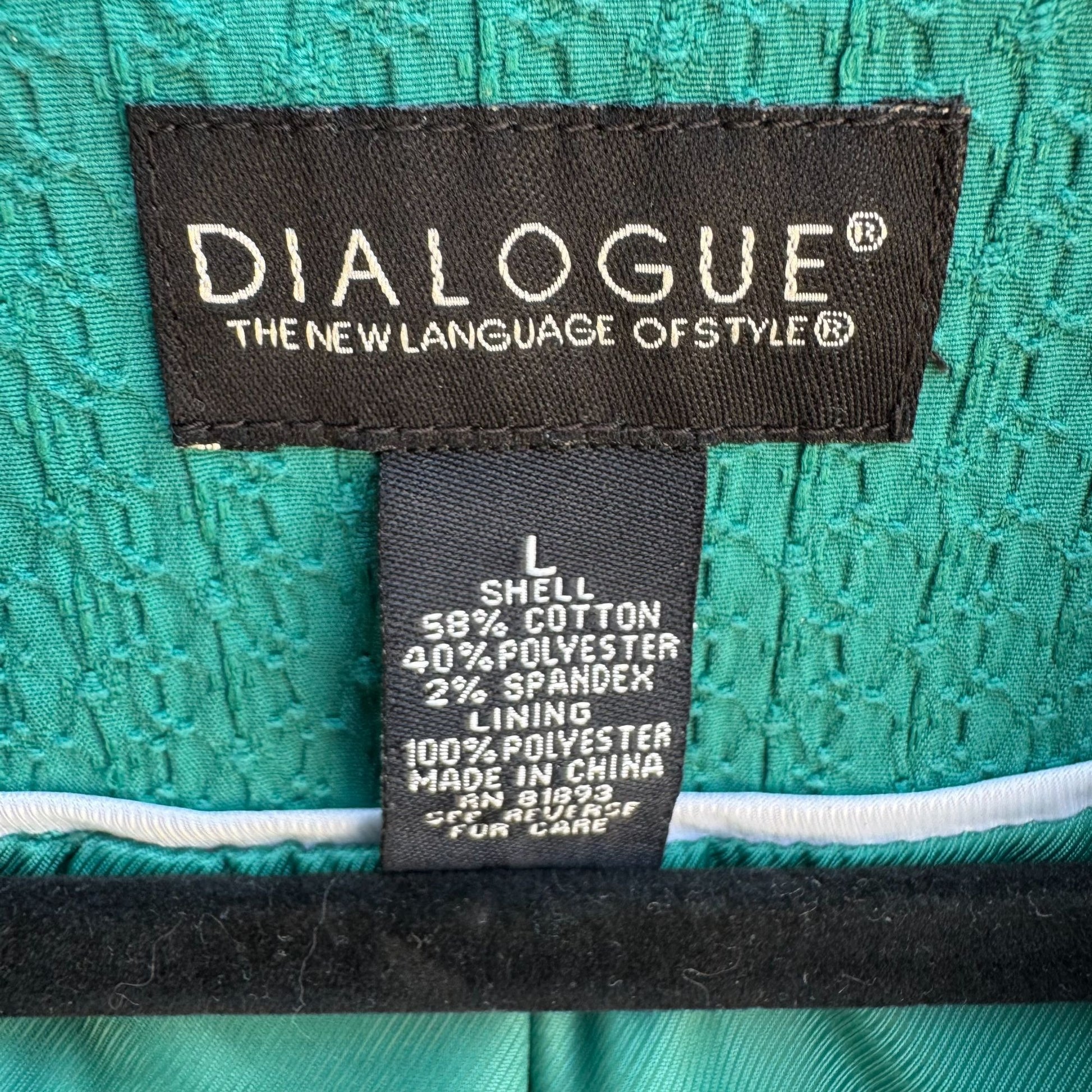 Dialogue Womens Teal Textured Stretch Adjustable Belt Button-Up Blazer Jacket L