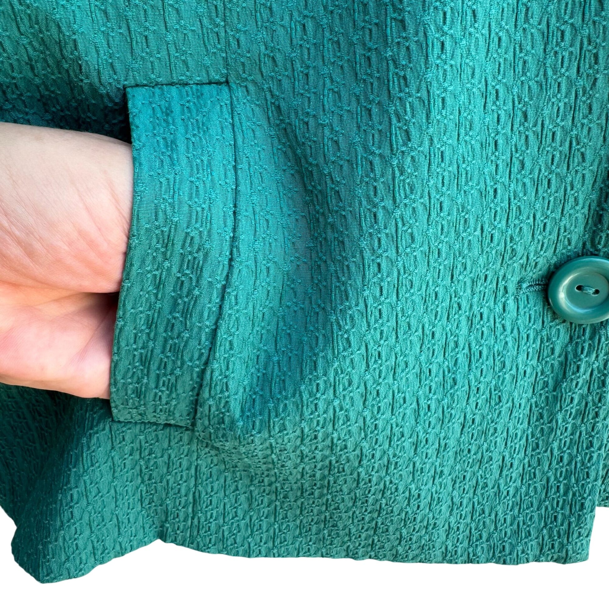 Dialogue Womens Teal Textured Stretch Adjustable Belt Button-Up Blazer Jacket L