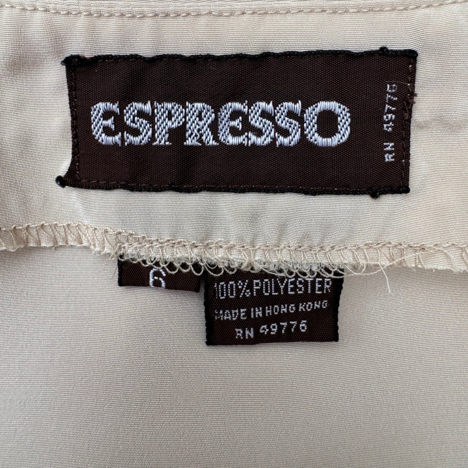 Espresso Vintage 90s Champagne Beige Satin Button Up Blouse Notched Neck Size 6