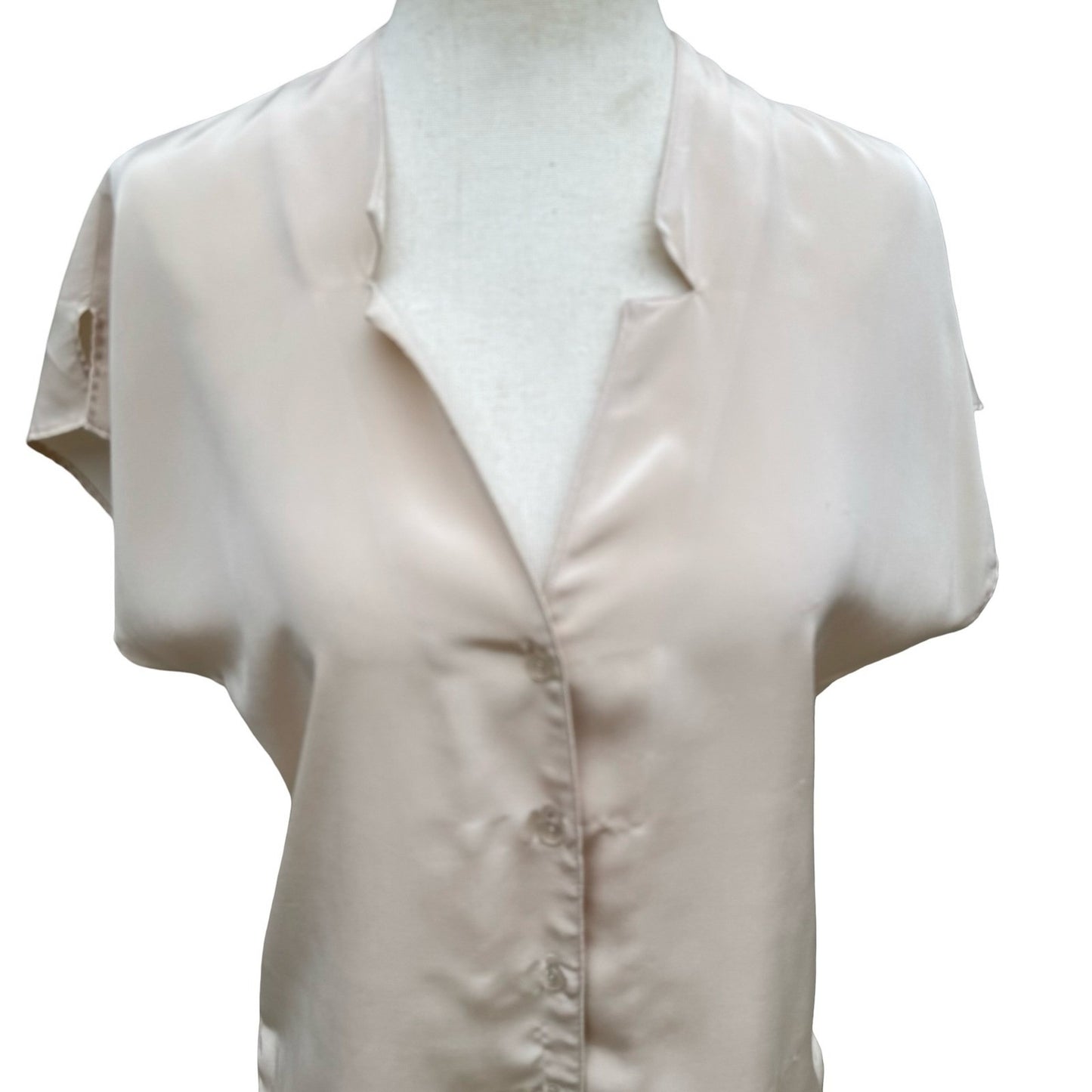 Espresso Vintage 90s Champagne Beige Satin Button Up Blouse Notched Neck Size 6