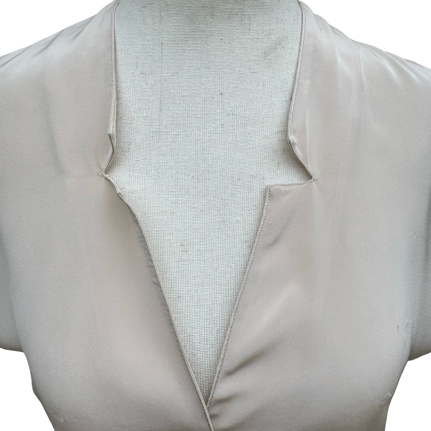 Espresso Vintage 90s Champagne Beige Satin Button Up Blouse Notched Neck Size 6
