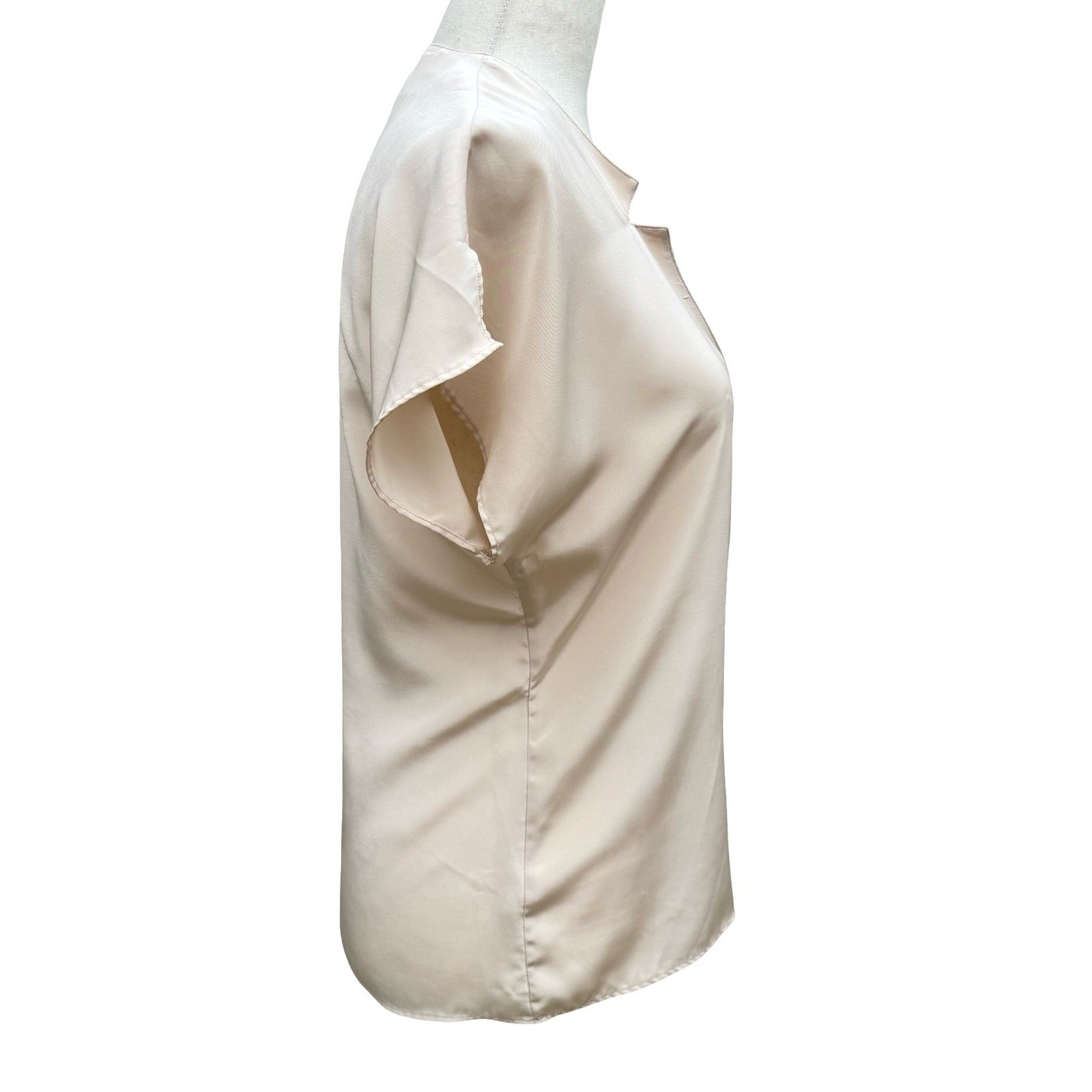 Espresso Vintage 90s Champagne Beige Satin Button Up Blouse Notched Neck Size 6