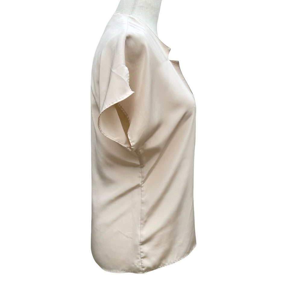 Espresso Vintage 90s Champagne Beige Satin Button Up Blouse Notched Neck Size 6